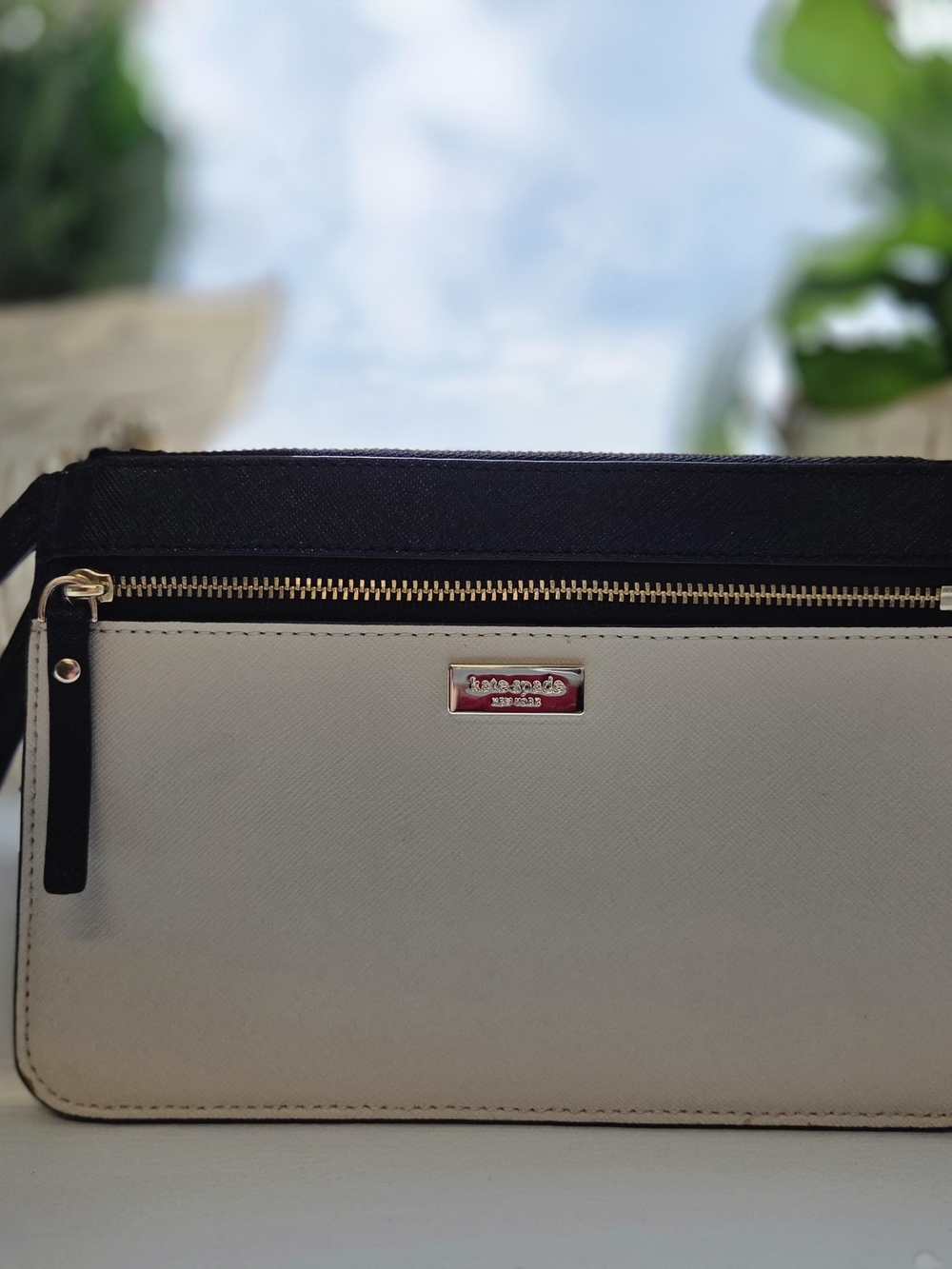 Kate Spade Laurel Way Tinie Wristlet - Black & Cream Saffiano Leather